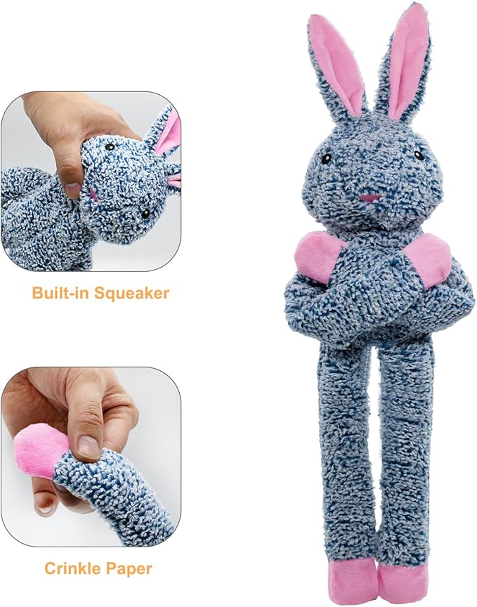 Rabbit No Stuffing Dog Toys for Large Dogs, Squeaky Crinkle Interactive Dog Animals Toys, Plush Teething to Keep Them Busy, Cute Funny Dogs Gifts for Small Medium Large Breed