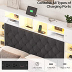 Full Size Bed Frame with Bookcase Headboard and Storage Drawers, 51.2" Metal Platform Full Bed Frame with Charging Station and LED Lights, Velvet Upholstered Tufted Bed Frames, White