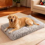 XL Orthopedic Dog Bed for Large Dogs, Dual-Layer Memory & Egg-Crate Foam, Washable Warm Winter Plush Cover, Waterproof Liner, Non-Slip Bottom, Crate/Kennel Pad, 44 x 32 Inch, Gray