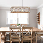 XINGQI Kitchen Island Chandelier for Dining Room Modern Farmhouse Rectangle Pendant Lighting Fixture Vintage Linear Hanging 4-Light Rustic Living Room, Antique Brushed Nickel and Wood Grain Finish