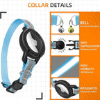 Airtag Cat Collar Breakaway, Odokele Reflective Cats Collars with Apple Air Tag Holder for Kitten, Cat GPS Tracker Adjustable Collars with Safety Quick Release Buckle for Kitties and Puppies - Blue