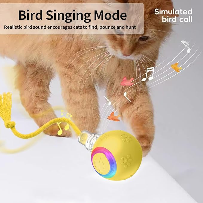 Interactive Cat Toys, Automatic Moving Cat Toys for Bored Indoor Adult Cats, Fast Rolling, Chirping & Motion-Activated Kitty Toys, Fun Gift for Cats with Speedy Tail 2.0, USB Rechargeable, Yellow