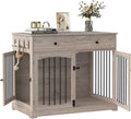 BREEZEHEAT 40 inch Dog Crate Furniture-Farmhouse Dog Kennel with Drawers-End Table Wooden Pet Crate, Double Door Design, Decorative Dog House Indoor for Small Medium Large Dog, Oak Grey