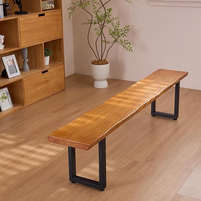 "Durable Solid Wood Top Bench with Sturdy Metal Legs – Versatile Dining & Office Seating - Multi-Size Options Ideal for Living Room, Dining Room, and Home Office" (dark yellowbench, 78.74in)