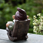 OwMell Drinking Coffee Garden Gnome Statue Decoration 7.3" Figurine Ornament for Indoor Outdoor Home Patio Yard Lawn - Coffee
