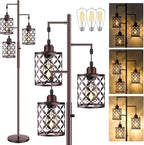 68" Dimmable Floor Lamp, Farmhouse Standing Lamp with Elegant Metal Cage, Industrial Tall Tree Floor Lamps for Living Room, Bedroom, Study Room, Office (2000LM LED Bulbs Included) - Brown