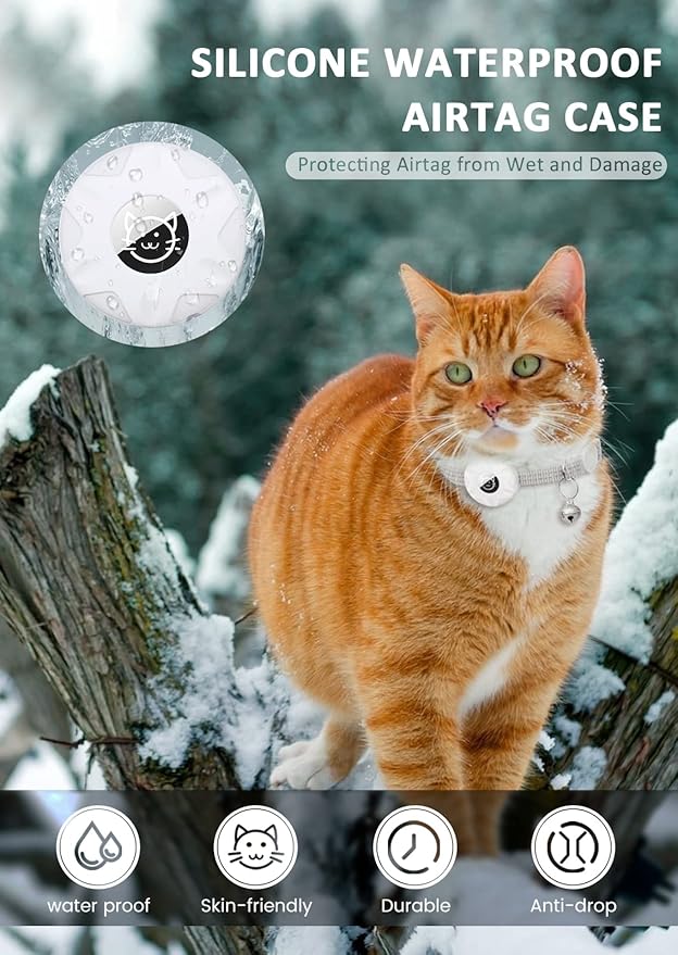 Apple AirTag Cat Collar, GPS Tracker Kitten Collar with Breakaway Feature, Lightweight and Reflective, Suitable for Cats, Kittens and Puppies (White)