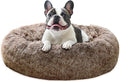 JOLLYVOGUE Calming Dog Bed Medium Size Dog, 31in Donut Washable Medium Pet Bed, Anti-Slip & Anti-Anxiety Fluffy Faux Fur Round Dogs Bed, Fits up to 45 lbs Pets (Smoke Brown)