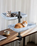 L&W BROS. Double Layer Cat Desk Bed – Adjustable Desk Nest with Swivel Mounts, Metal Frame, 45LB/Layer, Washable Covers, for Multi-Cat Homes