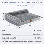 BFPETHOME Orthopedic Dog Bed for Extra Large Dogs-Big Waterproof Sofa Dog Bed with Removable Washable Cover, Large Pet Bed with Waterproof Lining and Nonskid Bottom,Pet Bed for Large Dogs, Grey