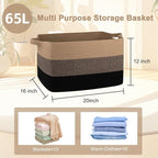 OIAHOMY Large Storage Basket, Cotton Rope Woven Blanket Basket, Toy Bin for Baby Room, Container for Blanket Storage in Living Room, 20''×16''×12'', Brown & Black