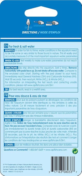 API 5-IN-1 TEST STRIPS Freshwater and Saltwater Aquarium Test Strips 4-Count Box