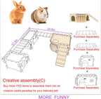 Large Guinea Pig Castle, Natural Wood Rabbit House with Ladder and Hay Feeder, Small Animal Hideout for Rabbit Guinea Pig Hedgehog Chinchilla