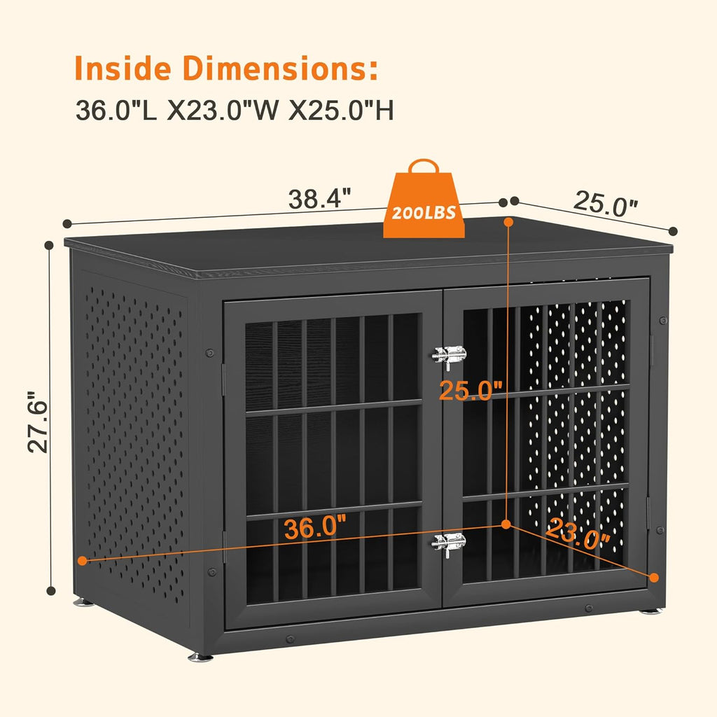 38" Heavy Duty Dog Crate Furniture for Large and Medium Dogs,Wooden Metal Kennel for High Anxiety Dogs, Chew Proof Pet Cage Indoor, Decorative Dog Kennel End Table
