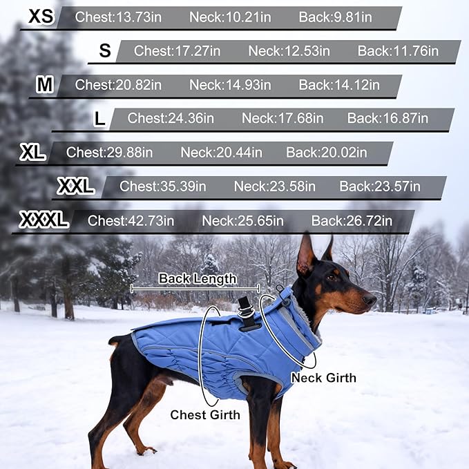 Dog Coat, Warm Dog Winter Coat for Large Dogs, Waterproof Jacket with Harness Built in, Reflective Turtleneck Cold Weather Coats with Zipper,Pet Fleece Vest Snow Jacket, Orange L