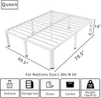 ROIL 18 Inch White Queen Bed Frame with Rounded Corner and Headboard Hole Mattress Retainers 3500LBS Heavy Duty Steel Slats No Box Spring Needed Platform Noise-Free Easy Assembly