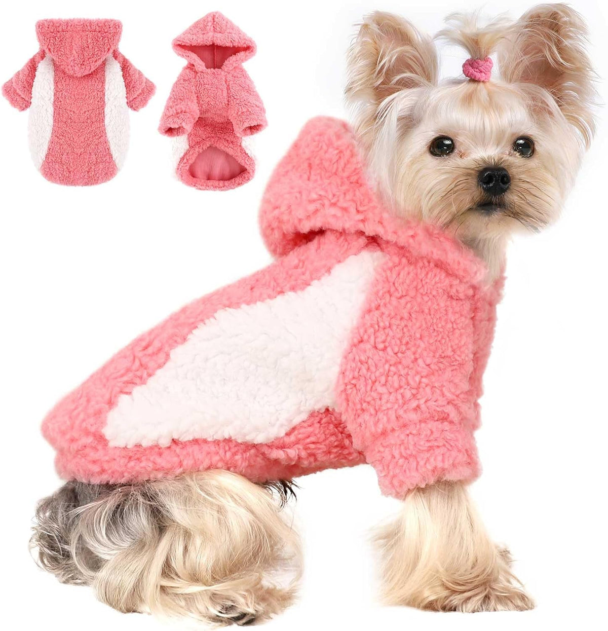 YIKEYO Dog Hoodie Pet Clothes Sweater with Hat Soft and Warm Cold Weather for Small Patchwork Hood(Pink, Small)