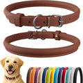 CollarDirect Rolled Leather Dog Collar, Soft Padded Round Puppy Collar, Handmade Genuine Leather Collar Dog Small Large Cat Collars 13 Colors (15-19 Inch, Cinnamon Smooth)