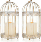 NUPTIO Decorative Bird Cage Lantern: 2 Set of 10 inch Tall Rustic White Birdcage Lanterns Centerpiece Vintage Decorating Metal Pillar Candle Holder for Christmas Bridal Shower Party Decor