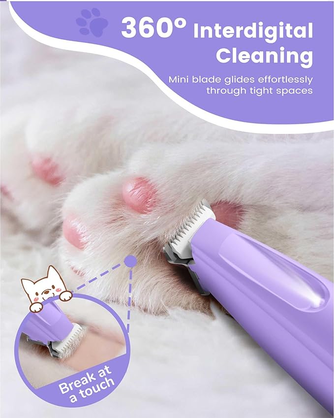Dog Paw Trimmer with LED Light, 35dB Low Noise Paw Trimmers for Dog's Feet, 2 Speed Safety Electric Dog Clippers for Grooming, Rechargeable Cat Shaver for Paws, Ears, Face, Rump