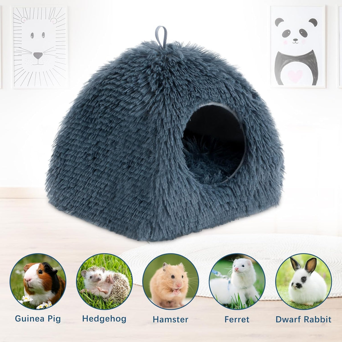 YUEPET Guinea Pig Bed Plush Calming Hideout, Warm Rabbit Hide for Hamsters Hedgehogs Ferrets Dwarf Rabbits and Other Small Animals(Dark Grey)