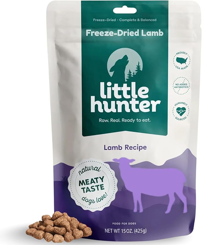 Little Hunter Freeze Dried Lamb Raw Dog Food | Grain Free, Limited Ingredient, Single Protein Meal or Mix in Topper | Novel Protein Kibble Alternative | 15 oz Bag