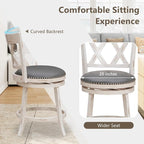 COSTWAY Bar Stool Set of 2 for Kitchen Island, 25.5” Swivel Armless Counter Height Stools with 20'' Wider Padded Seat, Ergonomic Curved Backrest, Rubber Wood Frame (2, Antique White + Gray)