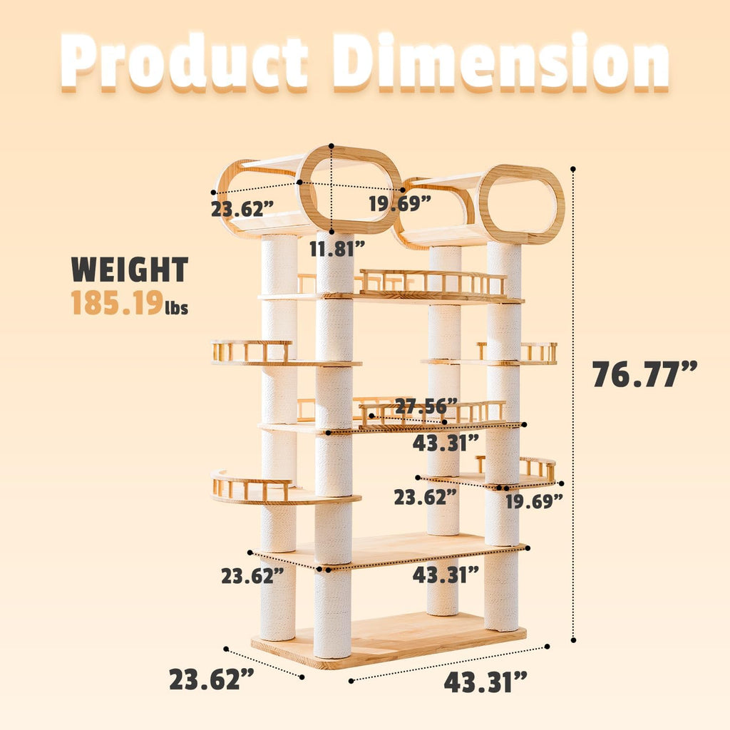 77'' Large Modern cat Tree, Multi-Level Tall Solid Cat Tower, Cat Furniture for Indoor Cats, Huge Cat Condo for Multi-Cat Families