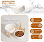 Elevated Ceramic Dog Bowl Set - Raised Feeding Bowls with Non-Slip Bamboo Stand - Small Pet Dishes for Food and Water - Ideal for Cats and Puppies - 16.23 OZ - 2 Cups - 480 ML
