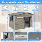 Outdoor Dog House Weatherproof Large Wooden Dog Kennel Indoor for Small Dogs with Chew-Proof Frame, Oxford Fabric Window, Removable Floor Pet Shelter (Grey, 40.1" D x 26.4" W x 28" H)