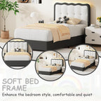 BarnFurin Twin Bed Frame with LED Lights, Twin Size Bed Frame with Cloud Headboard LED Lights, Upholstered Platform Bed with Cloud Headboard, No Box Spring Required, Easy Assembly, Black