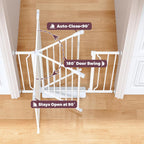 29"-51" Baby Gate for Stairs, Auto Close Stroller Friendly Dog Gate Indoor for Doorways, Pressure Mounted Baby Gate, Easy Walk Through Gate for Children & Pets, White