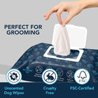 NOVEHA 120PCs Dog Wipes - Odor Eliminating and Cleaning Grooming Wipes for Dog's Paws, Body, and Butt - Perfect for Puppy and Adult Dogs - Plant-Based, Safe, Convenient & Large Unscented Wipes