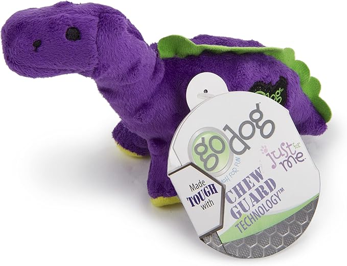goDog Just For Me Dinos Bruto Squeaky Plush Dog Toy, Chew Guard Technology - Purple, Mini