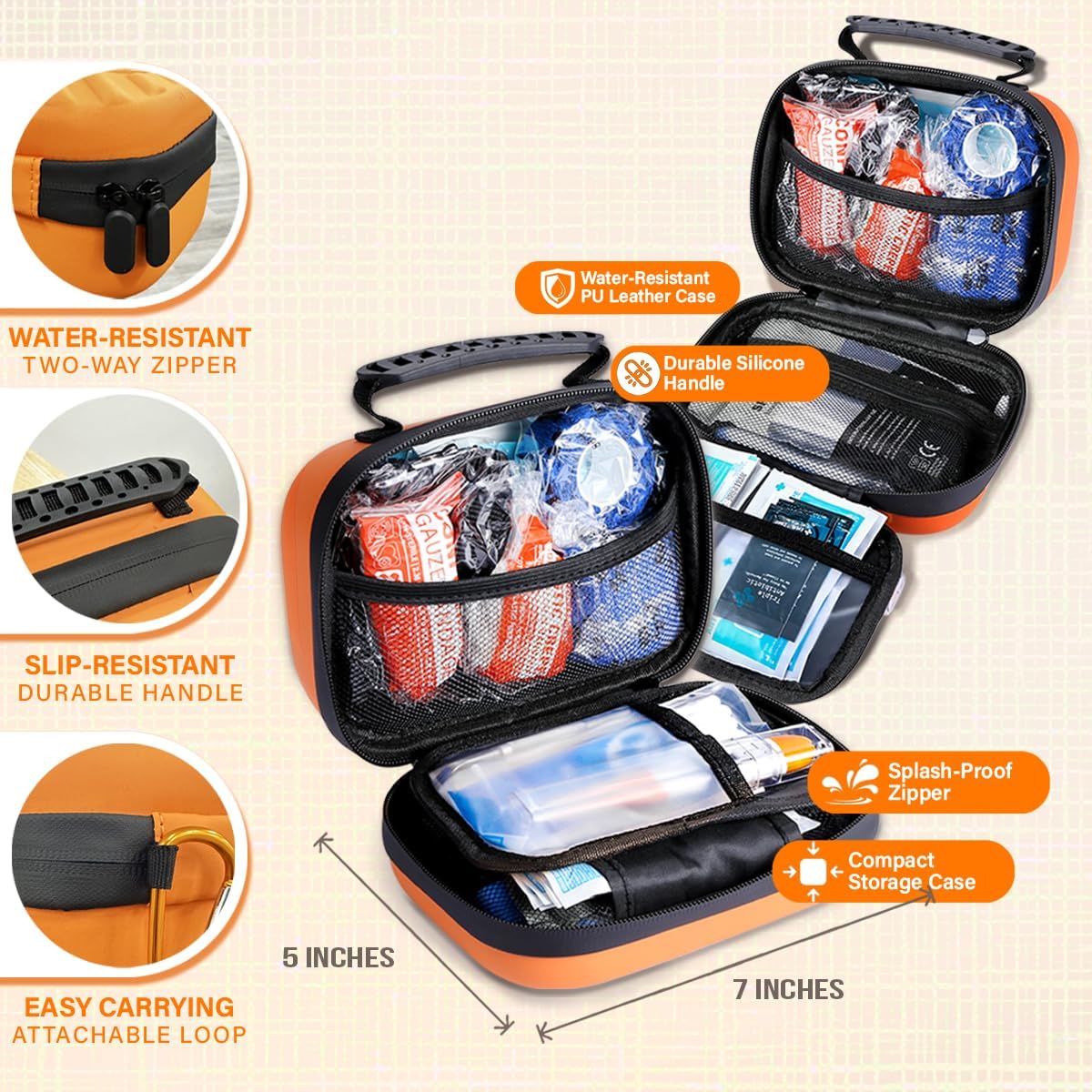 EVERLIT Pet Medic First Aid Kit | 95 Pcs Vet-Approved Medical, Outdoor & Emergency Supplies for Dogs, Cats, Animal Care | Travel-Friendly Compact Bag for Home, Car and Travel (Guardian Orange)