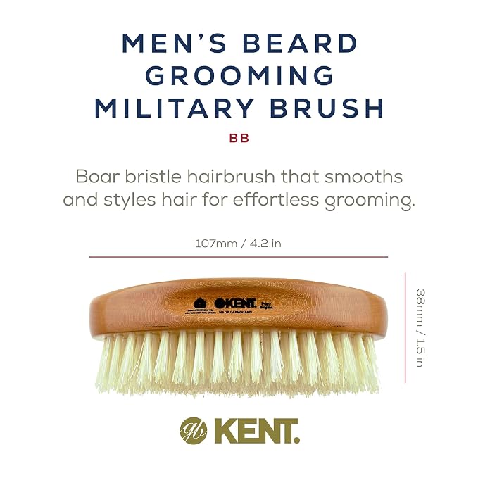 Kent BB Military Wave Hair Brush - 100% Natural Boar Bristle, Scalp Brush for Men's Grooming, Thinning Hair, Mustache and Beard Brush for Men Made in England"