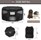 DONORO Dog Playpen Portable Pet Play Pens for Small Dog/Cat/Rabbit/Chicks, Cat Playpen Indoor/Outdoor with Carring Case, Removable Zipper Top and Bottom (Black, Extra Large (55"x55"x30"), 8)
