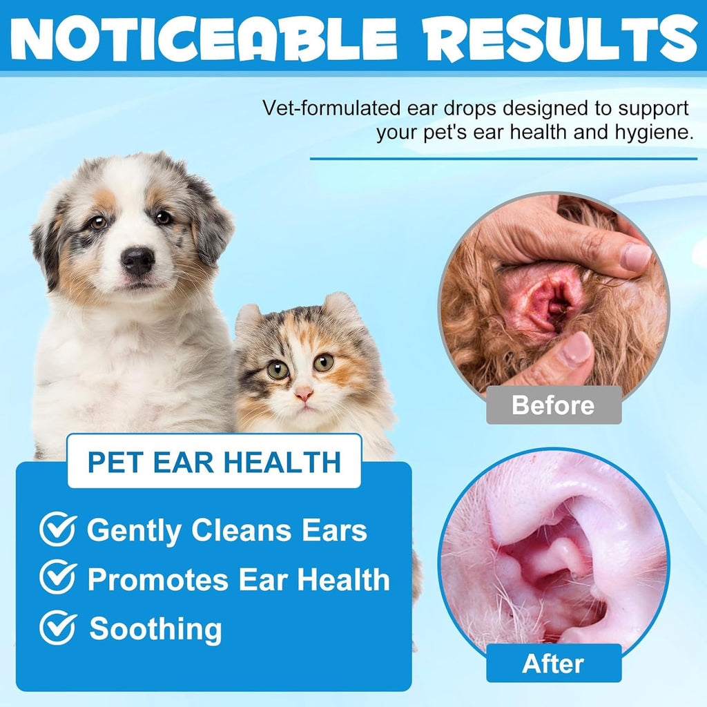 Dog Ear Infection Treatment, Cat & Dog Ear Cleaner for Itchy Relief, Antiseptic,Waxing,Cleansing, Ear Mite Treatment for Dog Cats, Yeast Ears Infection Treatment for Dogs, 2.02fl.oz