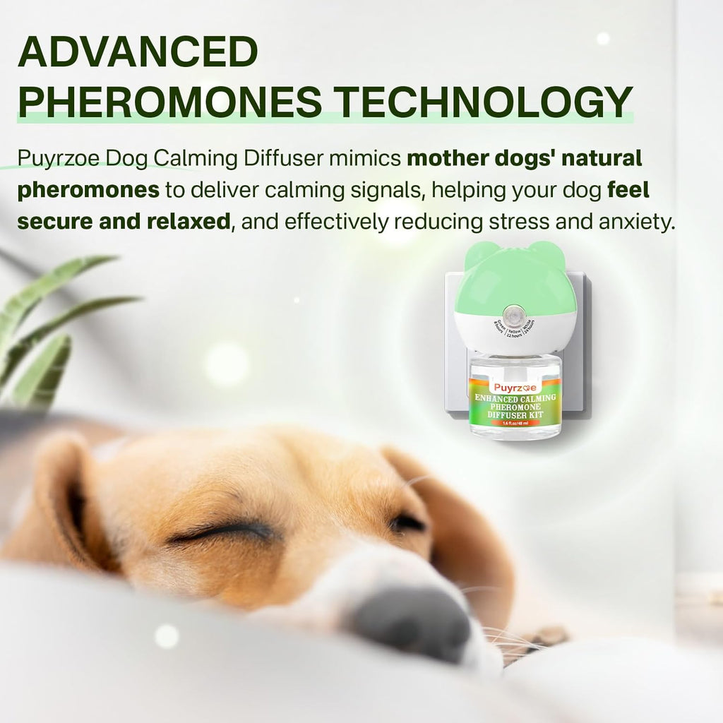 Dog Calming Diffuser with 3 Timing Functions, 3-in-1 Dog Anxiety Relief Diffuser Kit, 120-Day Anxiety Relief, Stress Relaxation Pheromones Calming for All Dogs (1 Diffusers + 2 Refills)