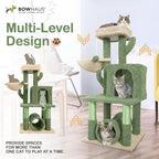 CAPHAUS Cactus Cat Tower for Indoor Cats, Cute 40-Inch Small Cactus Cat Tree w/Widened Perch for Large Cats & Kittens, Multi-Level Cat Activity Tree w/Scratching Post, Tunnel, Basket, Cat Cave Condo