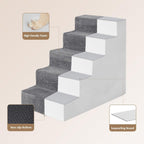 EHEYCIGA Dog Stairs for High Bed 22.5" H, 5-Step Dog Steps for Bed, Pet Steps for Small Dogs and Cats, Non-Slip Balanced Pet Ramp Indoor, Grey