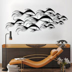 School of Fish Metal Wall Art, Metal Fish Wall Decor, Sea Life Wall Art, Large Nautical Wall Hanging, Modern Beach House Wall Decor, Ocean Themed Artwork for Bathroom (Silver, 59"x25" | 150x64cm)
