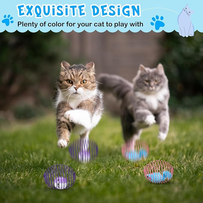 Jecery 5 Pcs Halloween Cat Spring Balls Toys Stretchable Rolling Balls Colorful Playful Coils Interactive Spring Action Toy Caged Rats for Kitten Cat Pet Supplies(Mouse and Bell,Multicolor,5 Pcs)