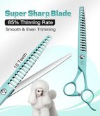 Fenice Peak 7" Professional Dog Grooming Scissors Set, Japanese 440C Stainless Steel Straight Thinning Curved Chunker Shears for Pet Grooming, Trimming Face, Paws, Green