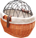 Bike Pet Basket, Wicker Bike Basket for Small Dogs Cats Pet Carrier Front Basket with Wire Mesh Cover and Lid, Wicker Basket for Dogs and Cats, Rattan Storage Basket, 11.81 * 9.84 inch (A)