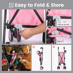 Umbrella Dog Stroller, Foldable Pet Stroller for Small Dogs Cats, 4 Wheels Pet Strolling Cart with Carrying Strap and Cup Holder, Breathable and Visible Mesh, Dog Poop Bags & Dispenser (Pink)