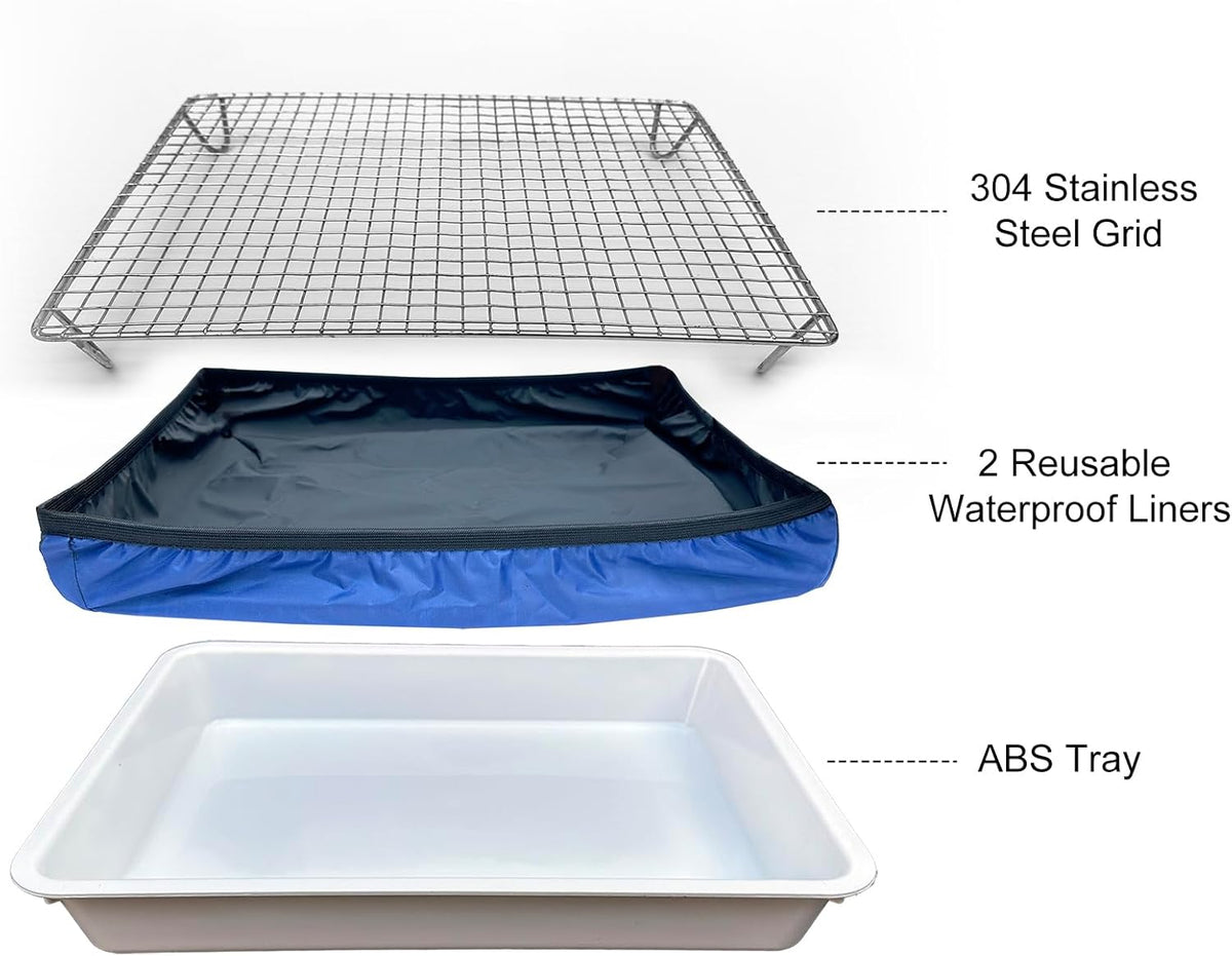 Guinea Pigs Litter Box with Stainless Steel Grid & 2 Reusable Waterproof Liners, Small Animal Potty Tray for Dwarf Rabbit,Ferret,Chinchilla
