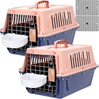2 Set Pet Carrier for Small Dogs and Cat, Hard Shell Plastic Dog Crate with Bowl and Cooling Pad Fully Breathable Portable Kennel for Small Pet Travel Camp(Blue,18.9 x 12.6 x 11.8 Inch)