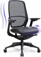 COLAMY Ergonomic Office Chair with Adjustable Seat Depth, 4D Armrests, Lumbar Support, Breathable Mesh Back, Leather Seat Cushion, and Recline Lock – Ideal Executive Desk Chair for Professionals