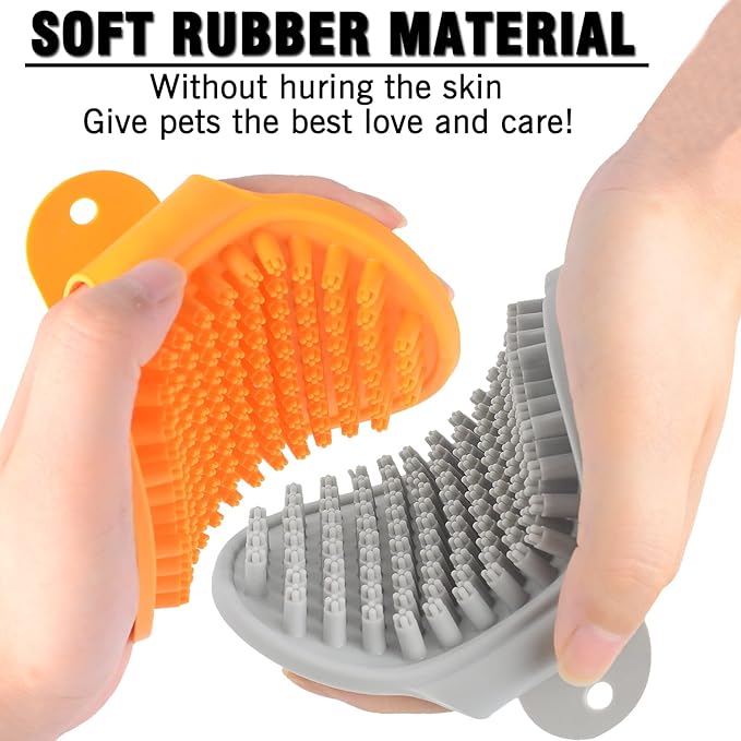 Dog Grooming Brush, Pet Shampoo Bath Brush Shedding Soothing Massage Rubber Comb with Adjustable Ring Handle for Long Short Haired Dogs and Cats 2pcs